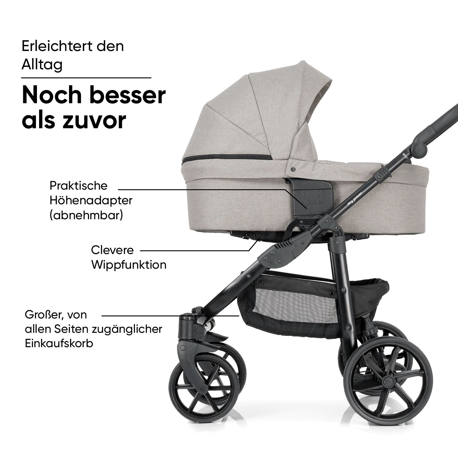 my junior® MIYO²
(This is a brand or product name and does not require translation; it remains the same in French.) My Junior Kinderwagen - my junior® MIYO²
(This is a brand or product name and does not require translation; it remains the same in French.)