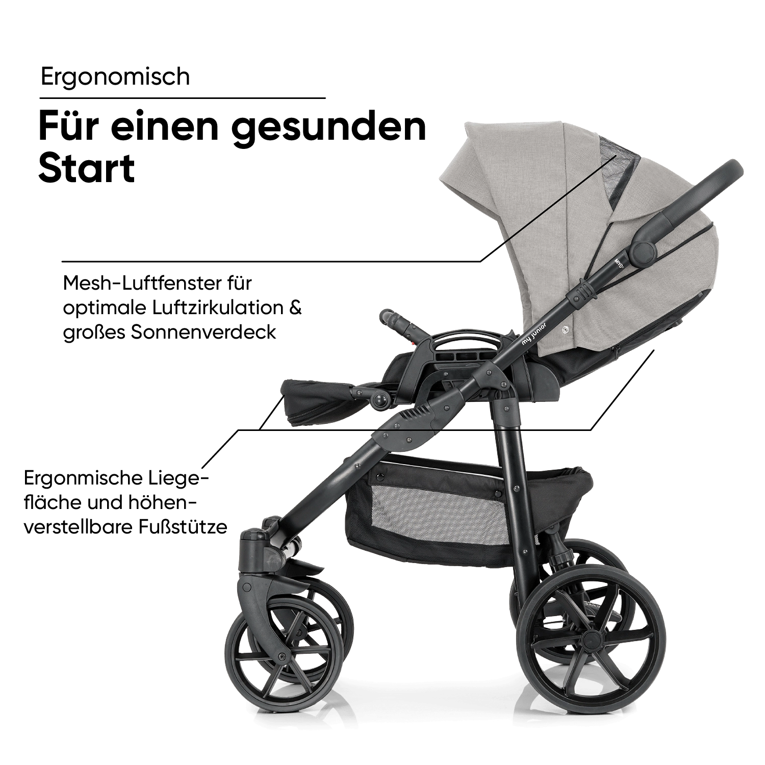my junior® MIYO²
(This is a brand or product name and does not require translation; it remains the same in French.) My Junior Kinderwagen - my junior® MIYO²
(This is a brand or product name and does not require translation; it remains the same in French.)